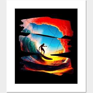 Surfing Riding Therapy, Hello Summer Vintage Funny Surfer Riding Surf Racing Surfing Lover Gifts Posters and Art